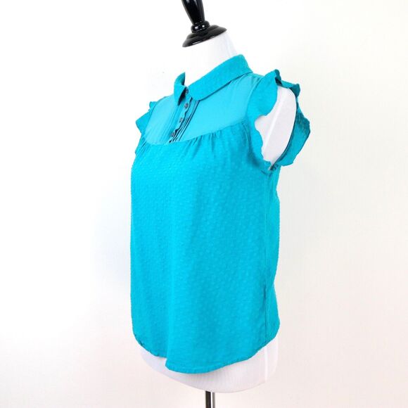 Modcloth Size S Peter Pan Flutter Shirt Retro Swiss Dot Turquoise Blue - Picture 1 of 10